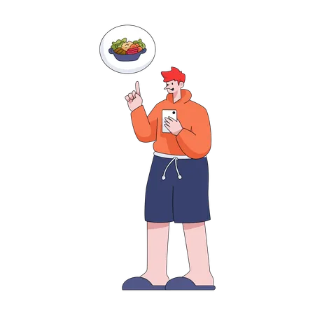 Man ordering food from online application  Illustration