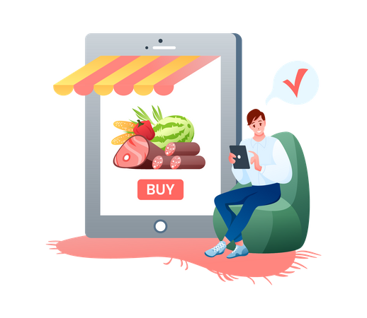 Man ordering food on app  Illustration