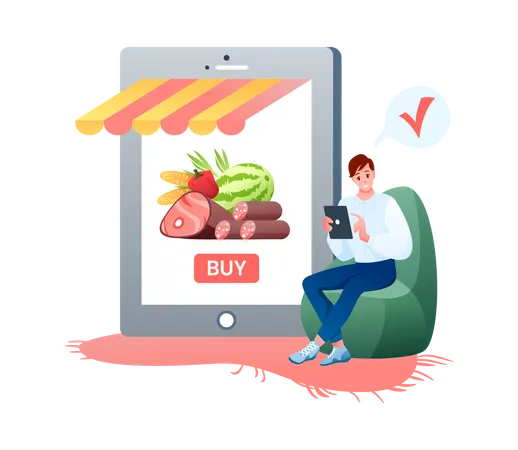 Man ordering food on app  Illustration