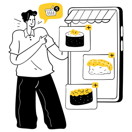 Man ordering food online  Illustration