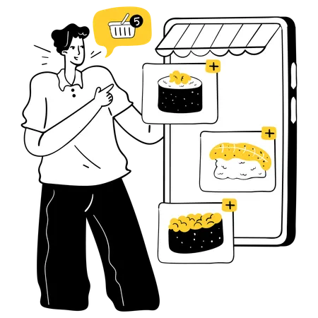 Man ordering food online  Illustration