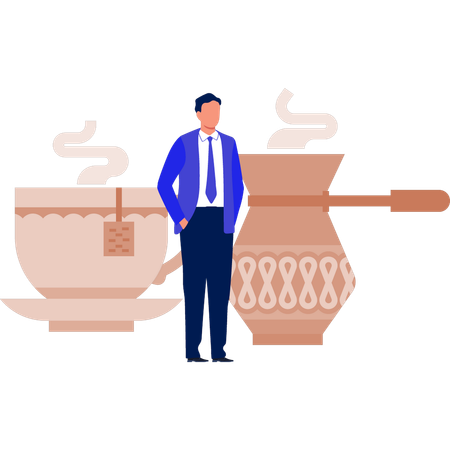 Man ordering green tea  Illustration