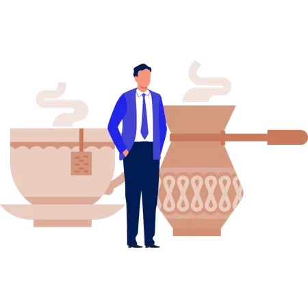 Man ordering green tea  Illustration