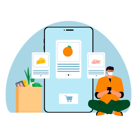 Man ordering groceries through app  Illustration