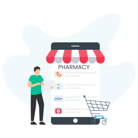 Man ordering medicine from Pharmacy App  Illustration