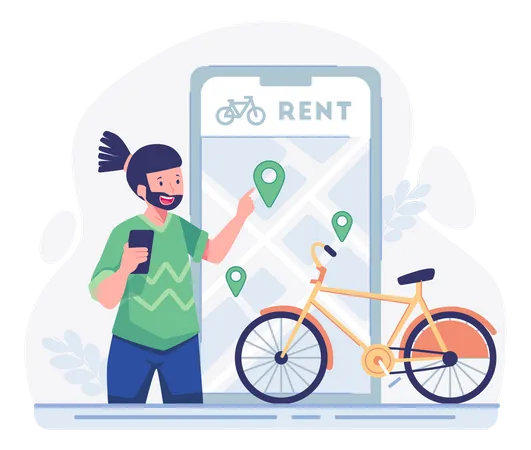 Man ordering online bike for rental Illustration