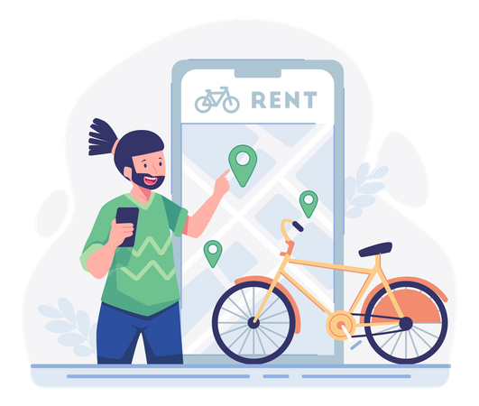 Man ordering online bike for rental  Illustration