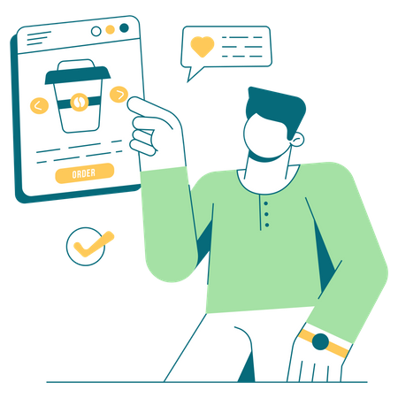 Man ordering online coffee  イラスト
