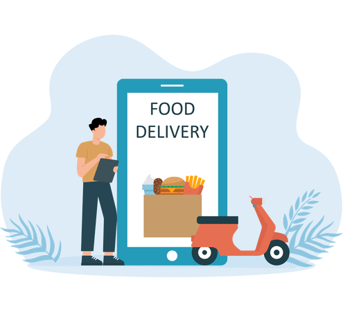 Man ordering online food delivery  Illustration