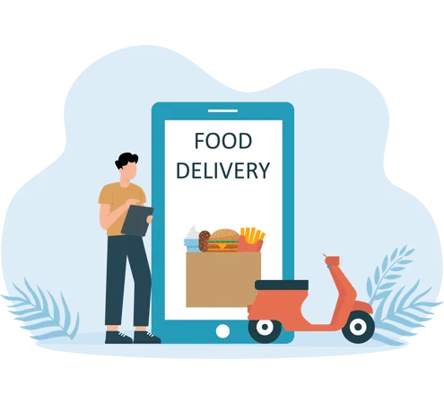 Man ordering online food delivery  Illustration