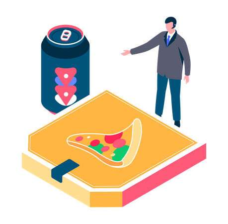 Man ordering pizza and drinking Illustration