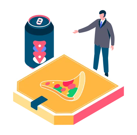Man ordering pizza and drinking  Illustration
