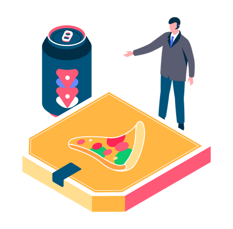 Man ordering pizza and drinking  Illustration