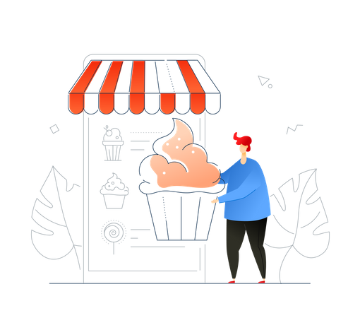 Man Ordering sweets online  Illustration