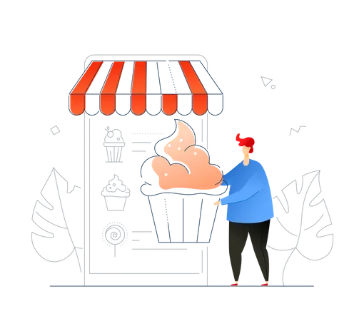 Man Ordering sweets online  Illustration