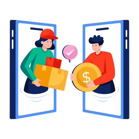 Man orders online while doing Cash on delivery  Illustration