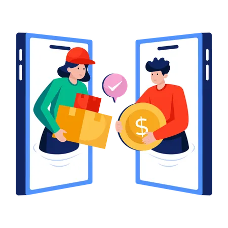 Man orders online while doing Cash on delivery  Illustration