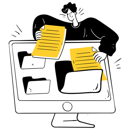 Man Organized Filing System  Illustration