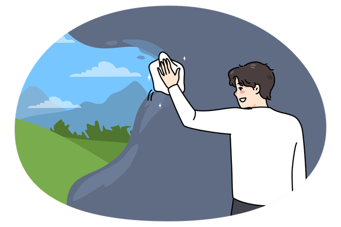 Man overcome depression and mental problems  Illustration