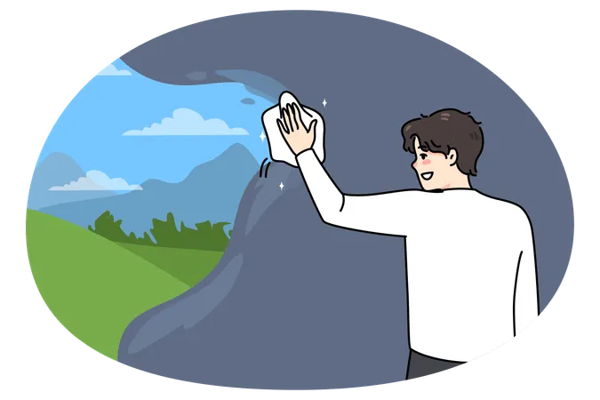 Man overcome depression and mental problems  Illustration