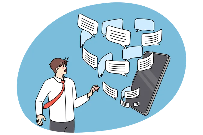 Man overwhelmed with email notification on cellular  Illustration