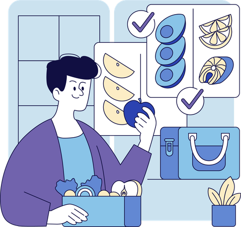 Man pack healthy lunch box for work  Illustration