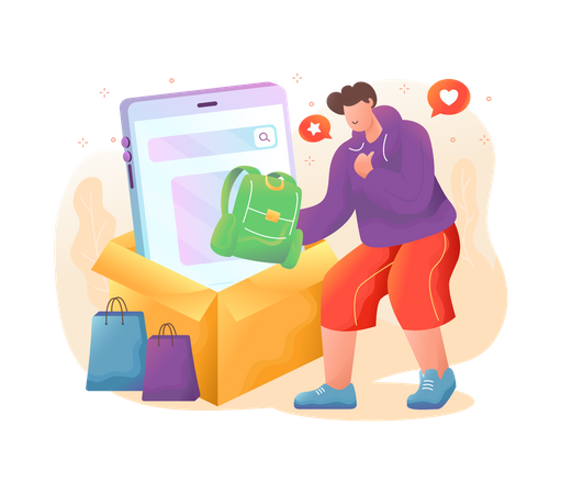 Man packing backpack to travel  Illustration