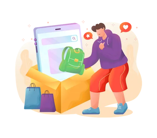 Man packing backpack to travel  Illustration