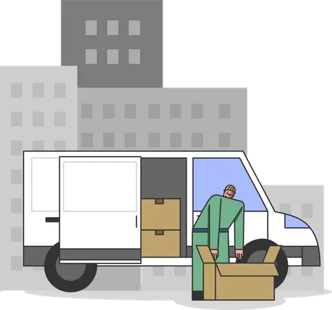 Man packing boxes for delivery Illustration