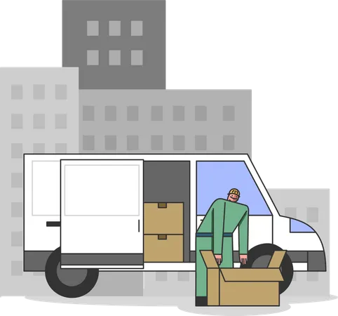 Man packing boxes for delivery  Illustration