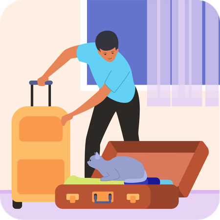 Man packing lugguge  Illustration