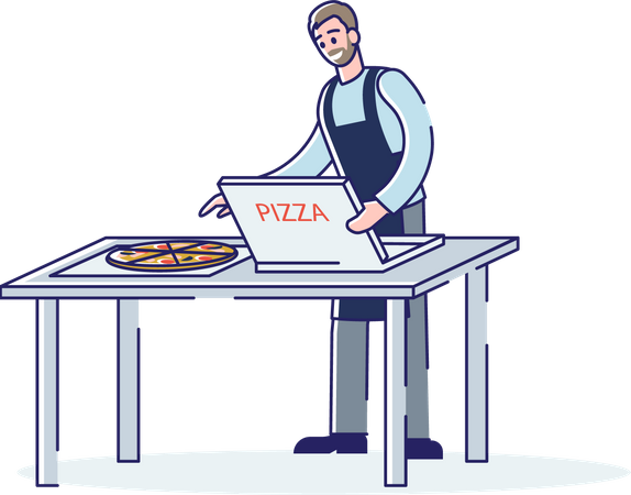 Man Packing Pizza  Illustration