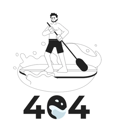 Indian Man Paddleboarding On Lake Black White Error 404 Flash Message Paddle Board Monochrome Empty State Ui Design Page Not Found Popup Cartoon Image Vector Flat Outline Illustration Concept Illustration