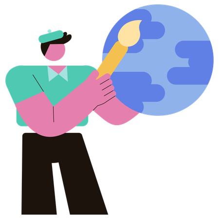 Man Painting Earth planet  Illustration