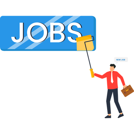 Man Painting 'JOBS' Sign New Job Concept Career Opportunity  Illustration