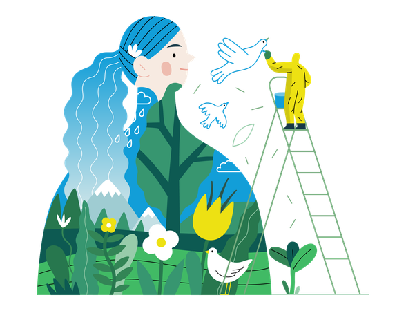 Man painting mural of woman  일러스트레이션