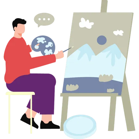 Man Painting On Painting Board  Illustration