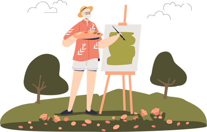 Man painting picture Illustration
