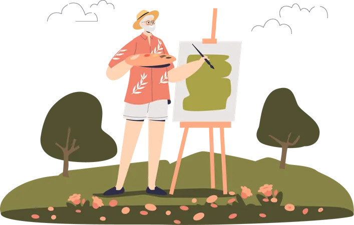 Man painting picture  Illustration