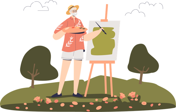 Man painting picture  Illustration