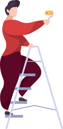 Man painting wall standing on ladder  Illustration