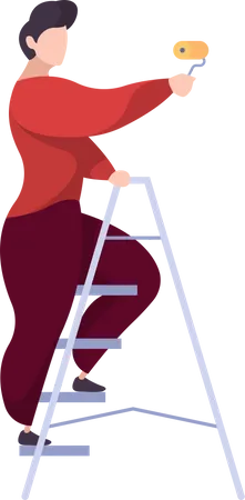 Man painting wall standing on ladder Illustration