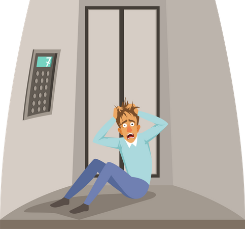 Man panicking in lift  Illustration