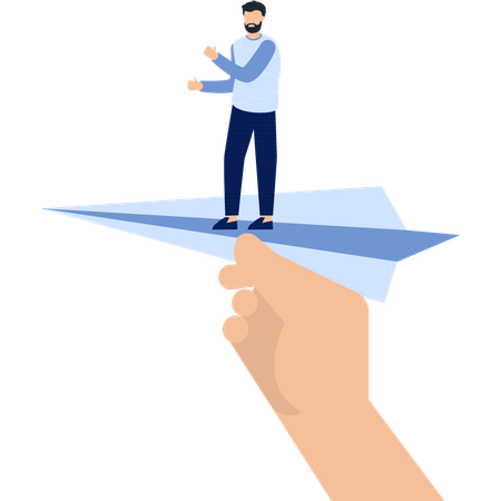 Man  Paper Airplane Hand Holding Startup  Illustration