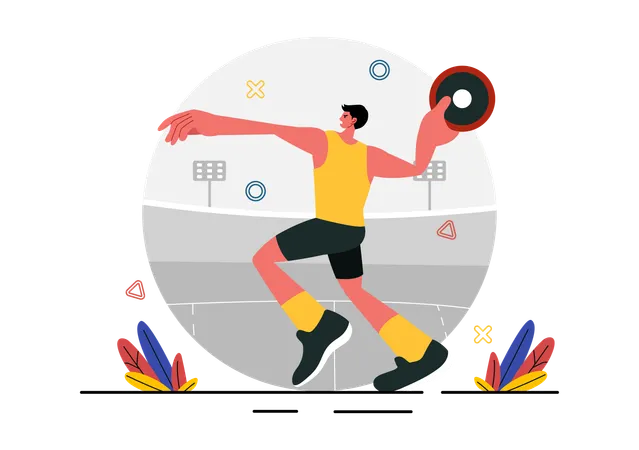 Man participates in Discus throw championship  Illustration