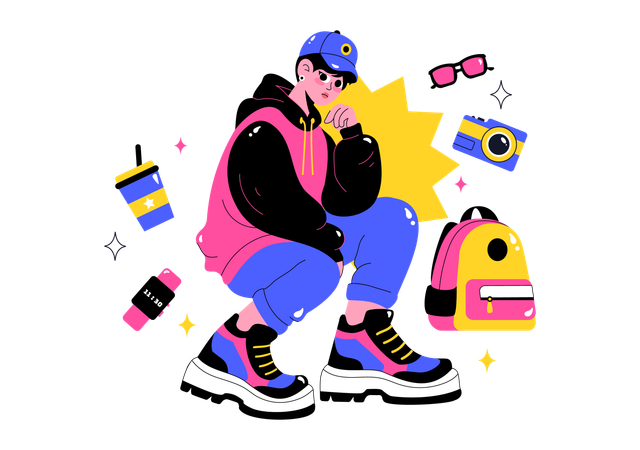 Man participates in Outfit of the Day OOTD competition  Illustration