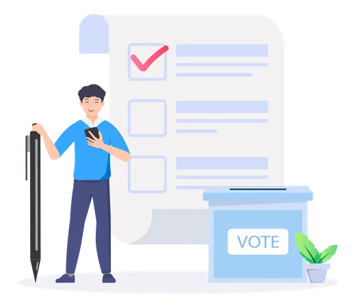 Man participating in election by casting vote  Illustration