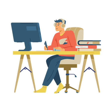 Man participating in online training or courses  Illustration