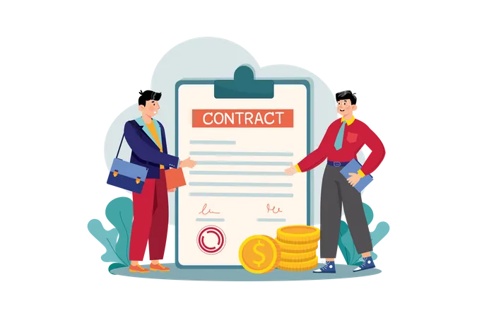 Man partners signed a contract  Illustration