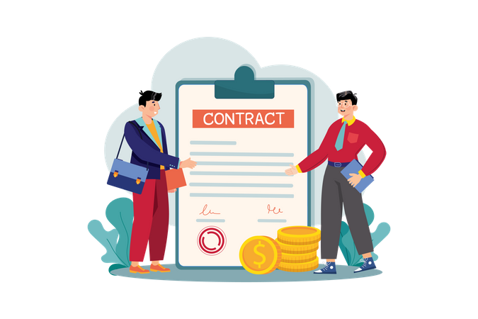 Man partners signed a contract  Illustration